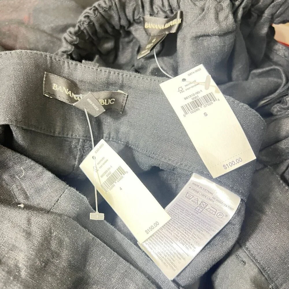 Banana Republic Meridian Black  Linen Pant with Matching Top‎ Size S 4